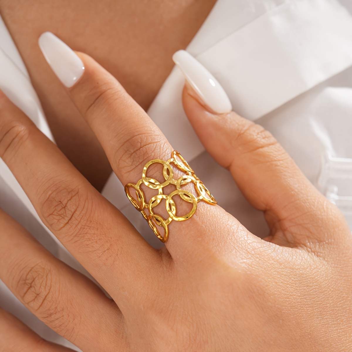 Women's Trendy 304 Stainless Steel Circle Hollow Open Ring